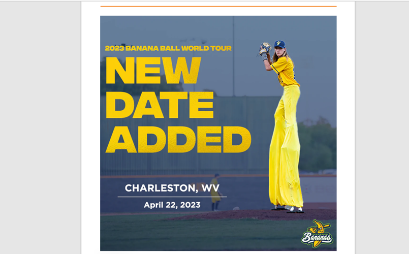 Savannah Bananas Coming to Charleston, WV